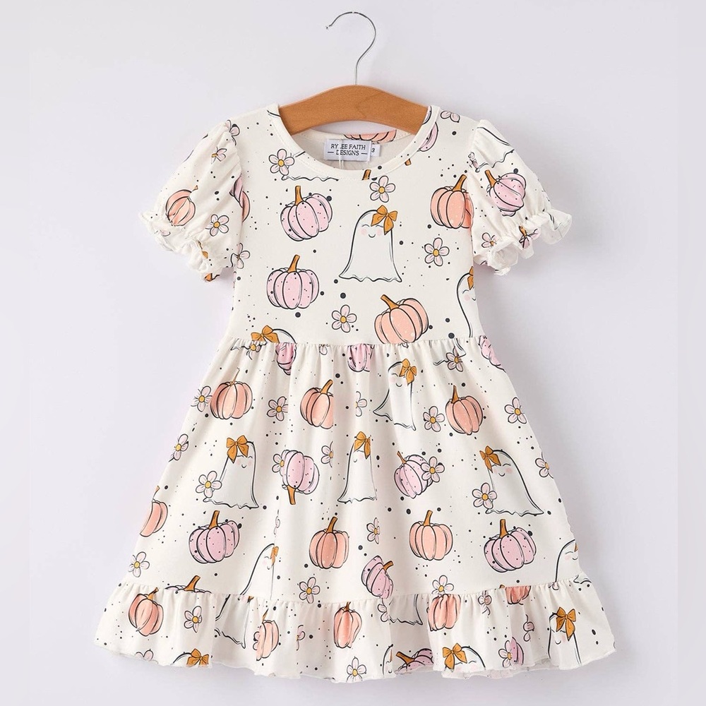 🎃 Rylee Faith Designs Ghost Pumpkin Twirl Dress 2 5 6 7